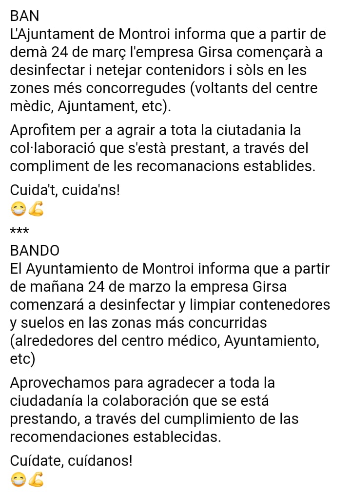 Bando Montroi Desinfección de lugares públicos
